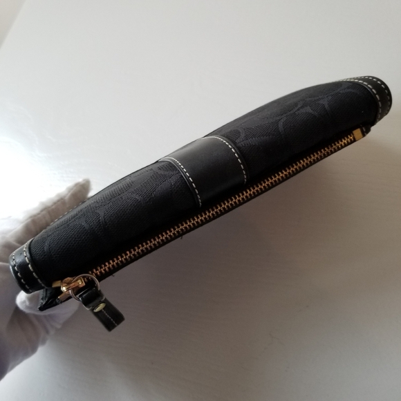 Coach Signature Jacquard Leather Tri-Fold Wallet With Checkbook Cover - Picture 8 of 11